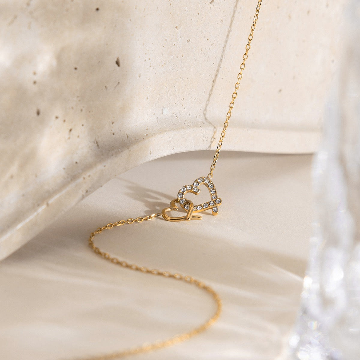 14K Gold Double Heart Necklace#3
