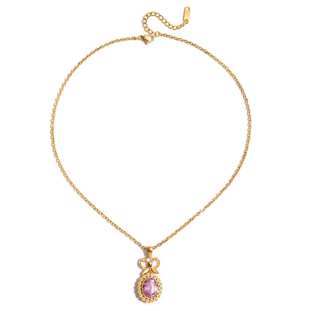 14K Gold Vintage Bow Gem Pendant Necklace