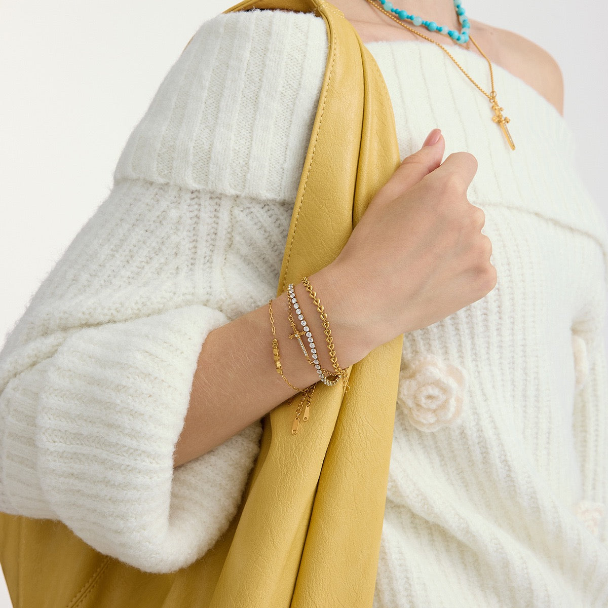 14K Gold Cross Charm Bracelet