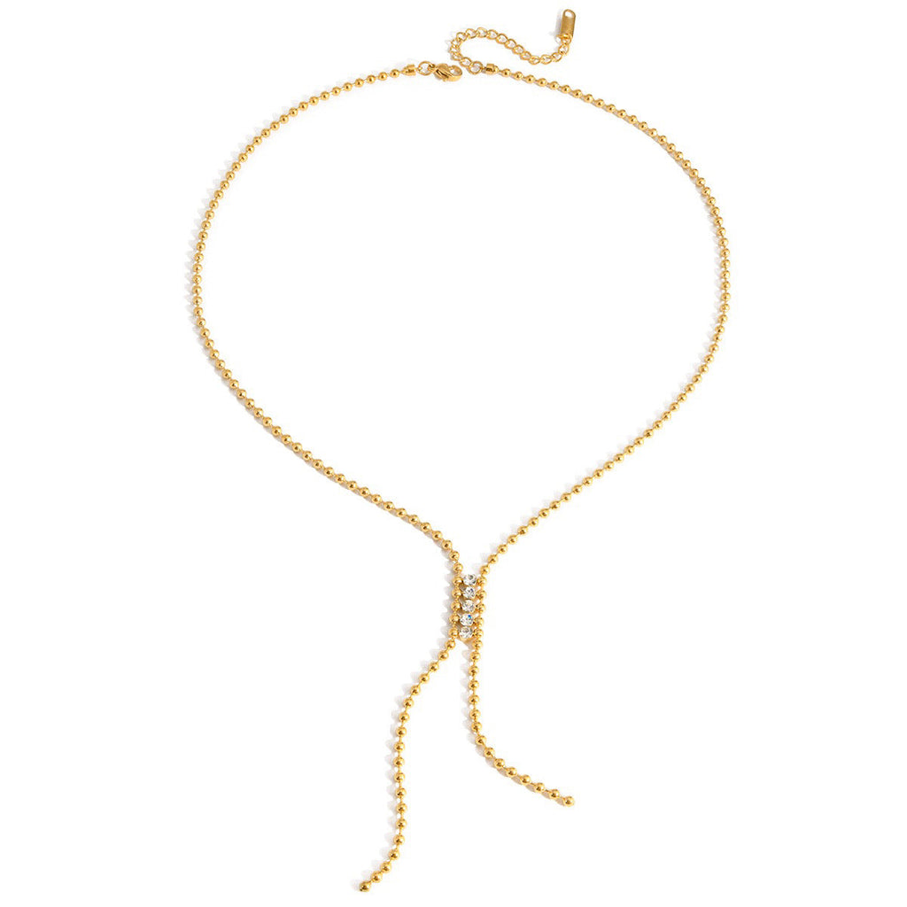 14K Gold Y-Shaped Crystal Bead Necklace