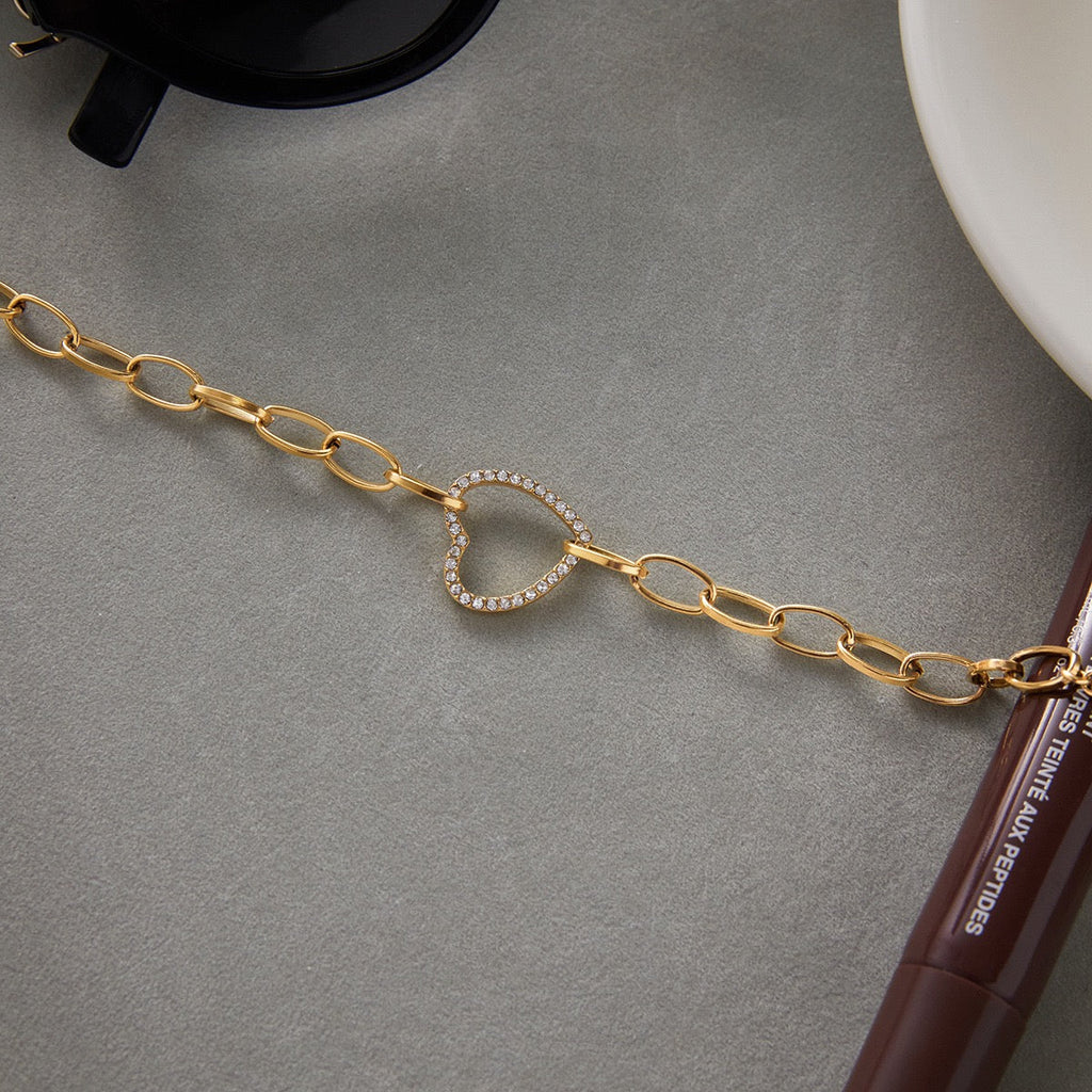 Geometric Heart Charm Gold Bracelet