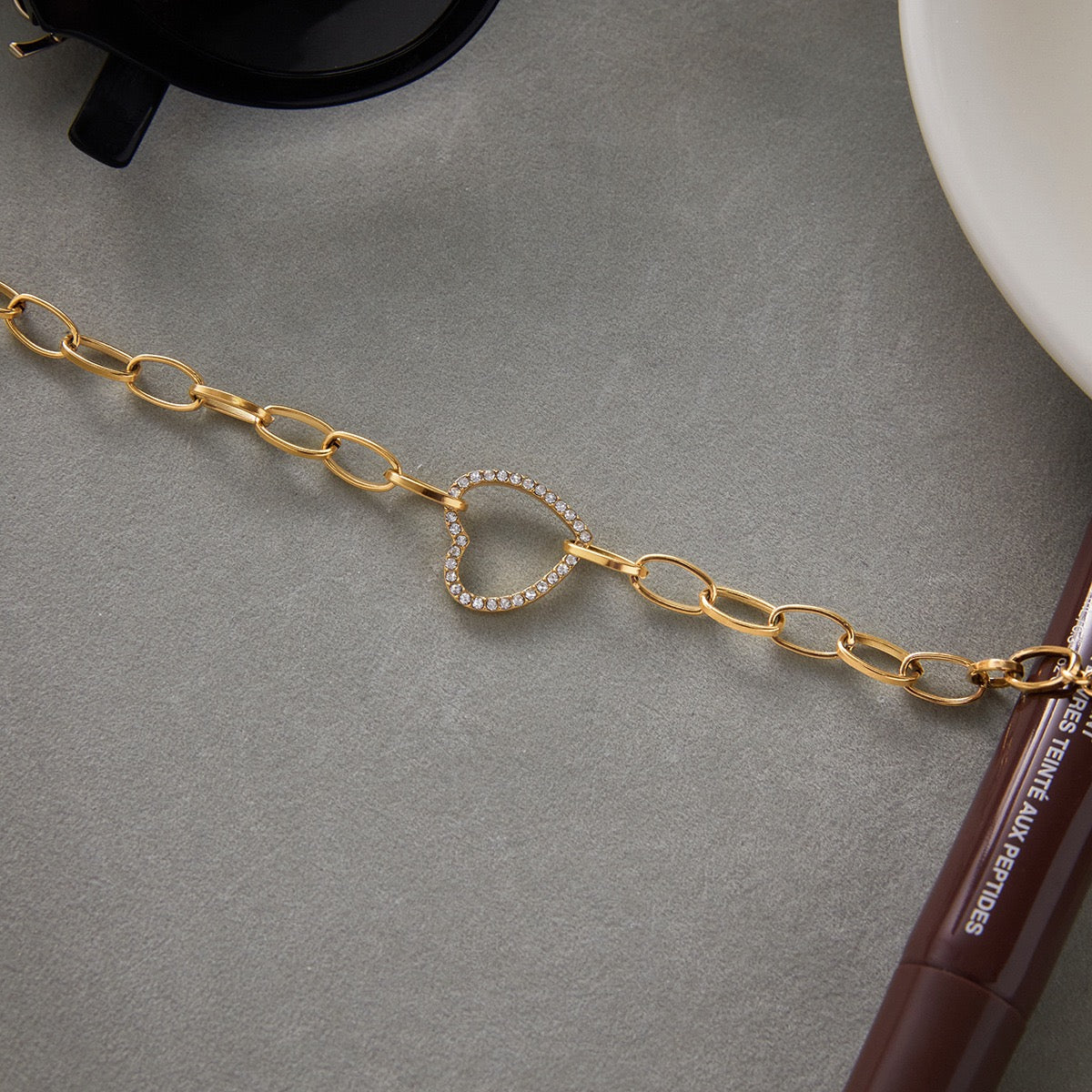 Geometric Heart Charm Gold Bracelet