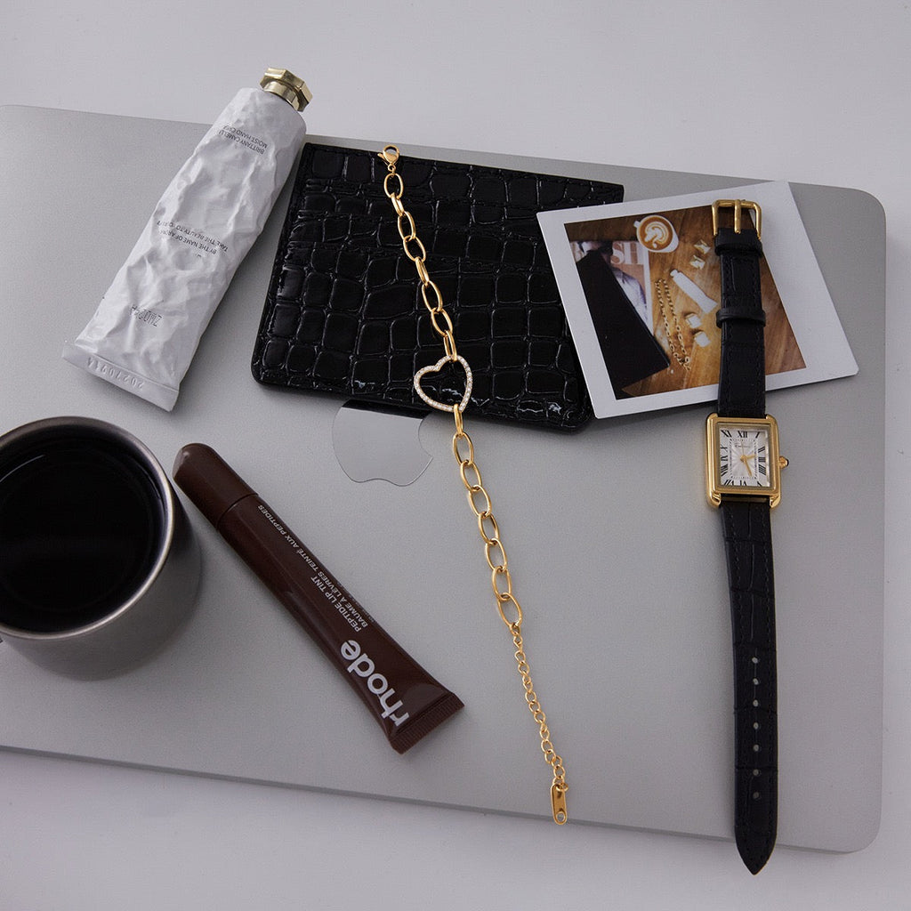 Geometric Heart Charm Gold Bracelet