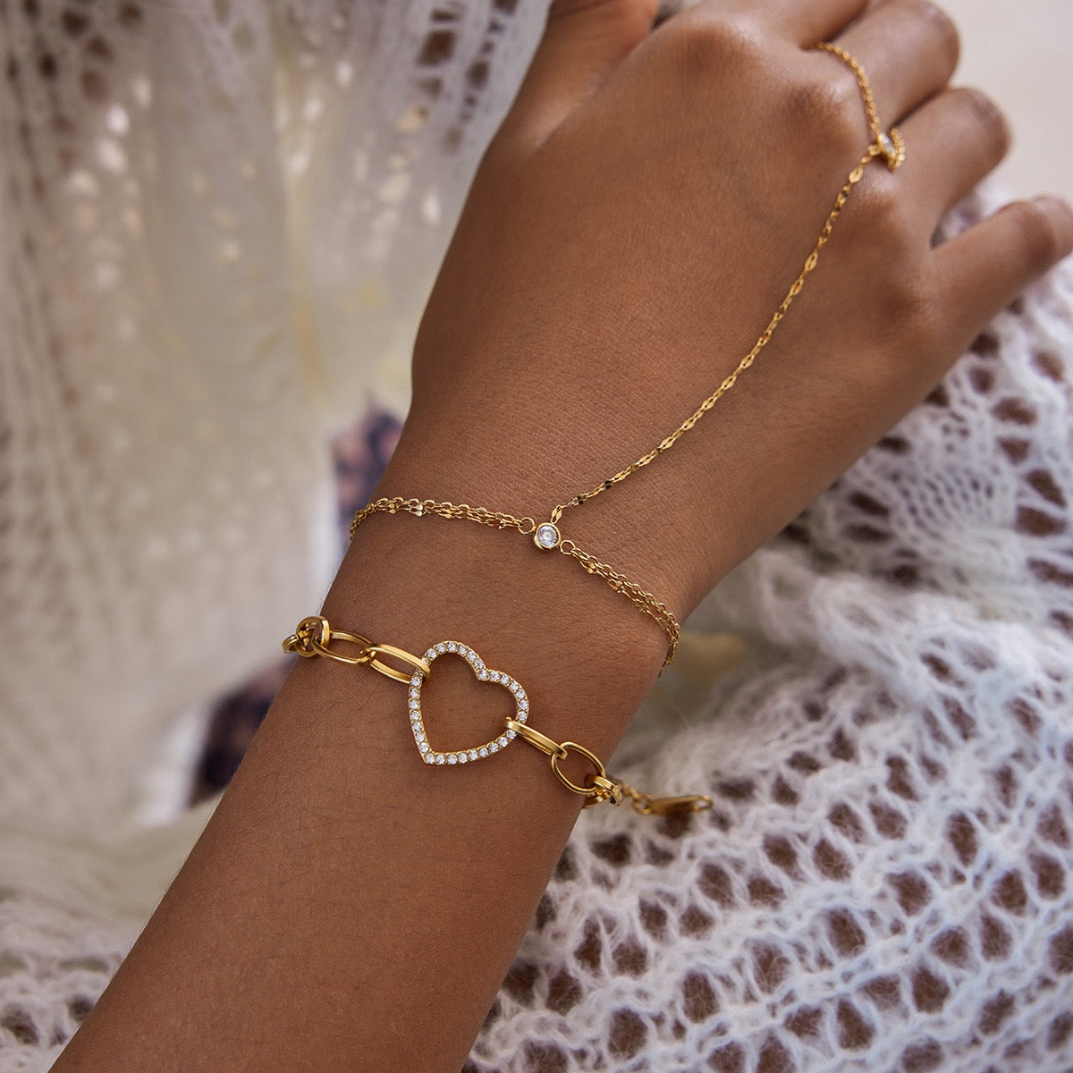 Geometric Heart Charm Gold Bracelet
