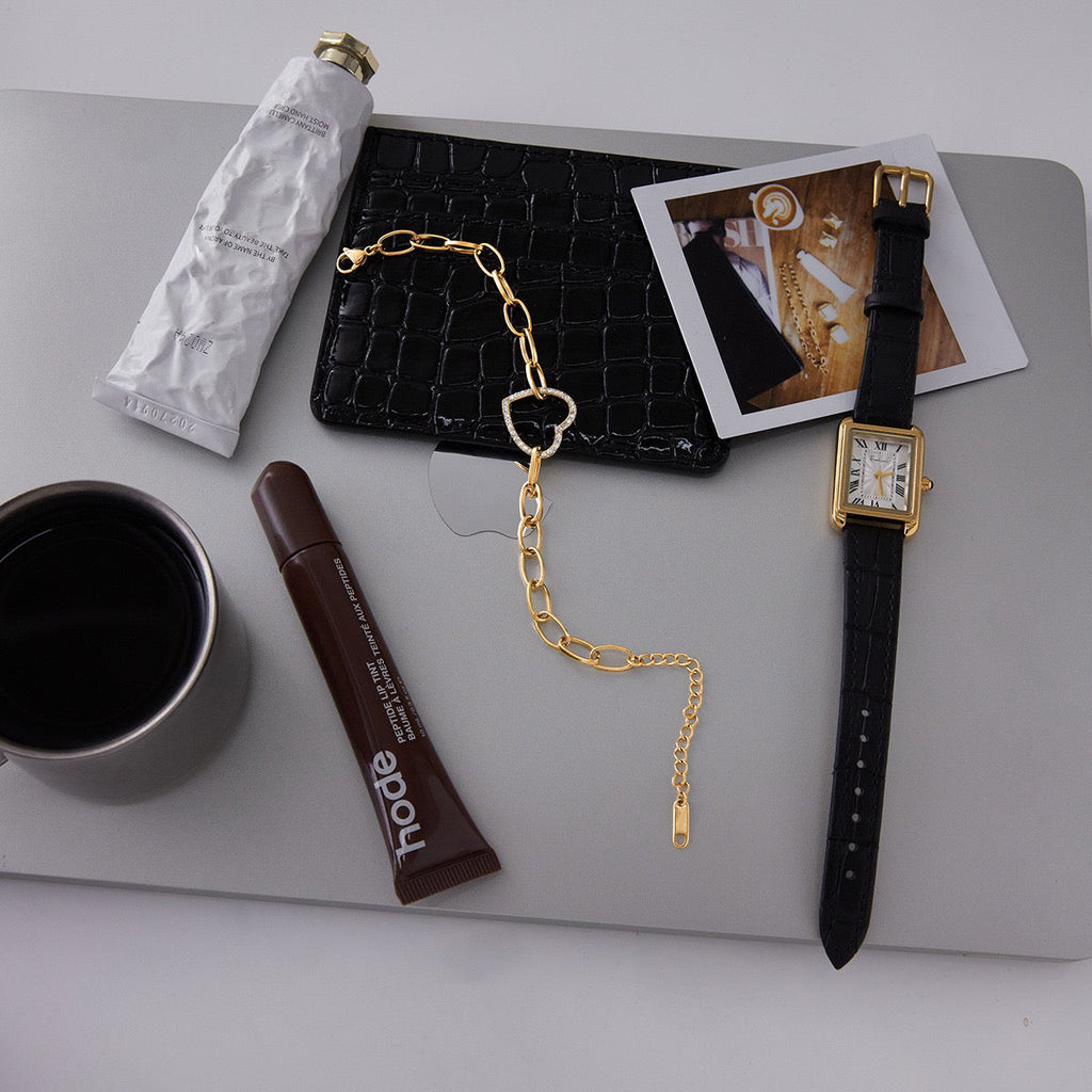 Geometric Heart Charm Gold Bracelet