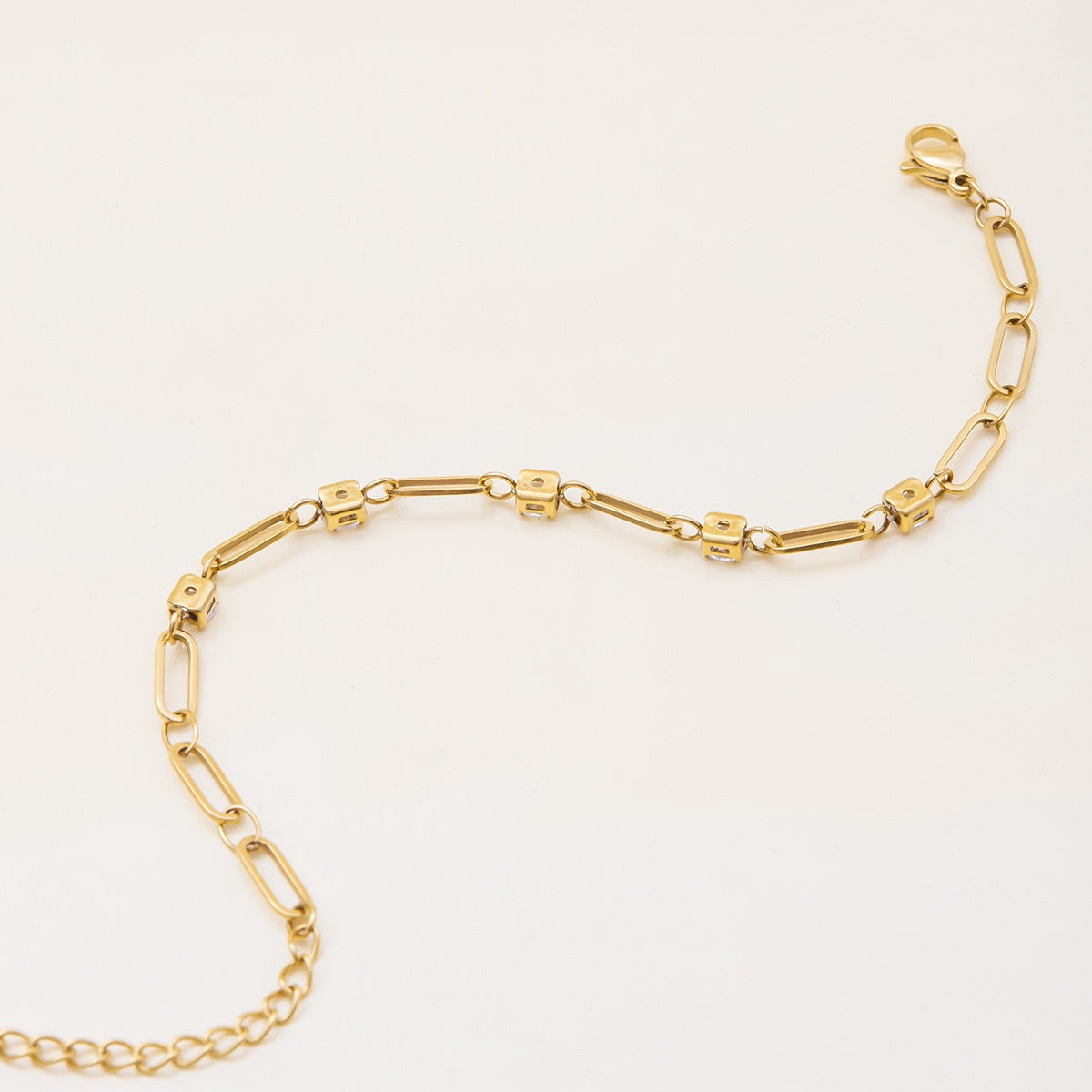 14K Gold CZ Paperclip Bracelet – Elegant &Edgy