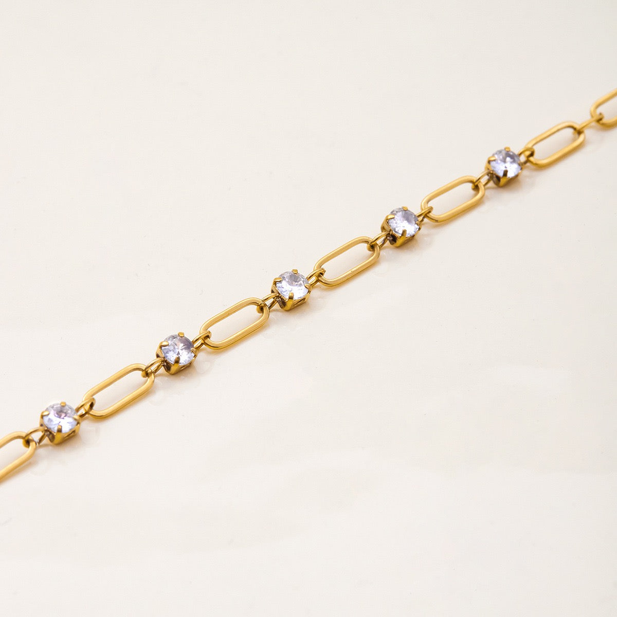 14K Gold CZ Paperclip Bracelet – Elegant &Edgy