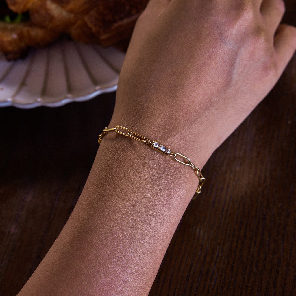 14K Gold CZ Paperclip Bracelet – Elegant &Edgy#2