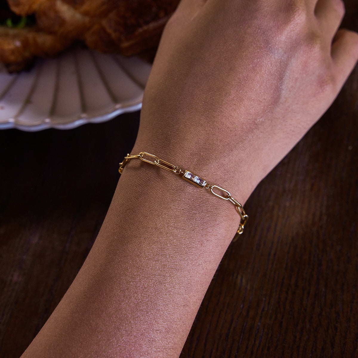 14K Gold CZ Paperclip Bracelet – Elegant &Edgy#2