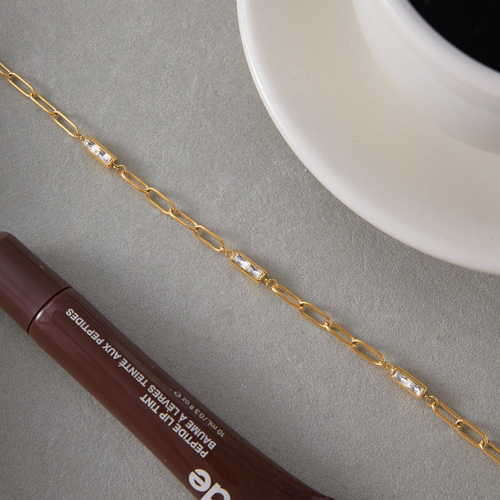 14K Gold CZ Paperclip Bracelet – Elegant &Edgy#2