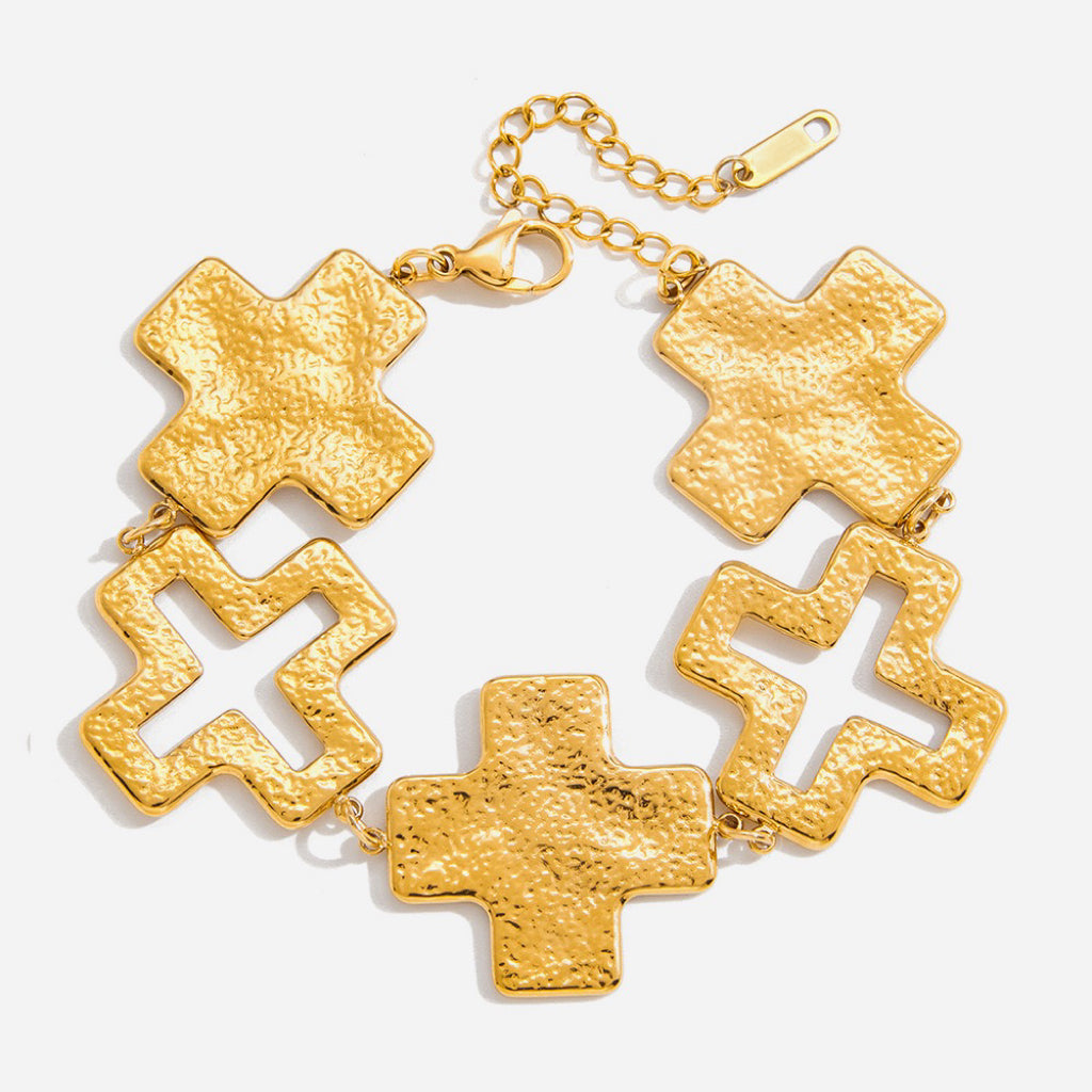 14K Gold Hammered Cross Bracelet