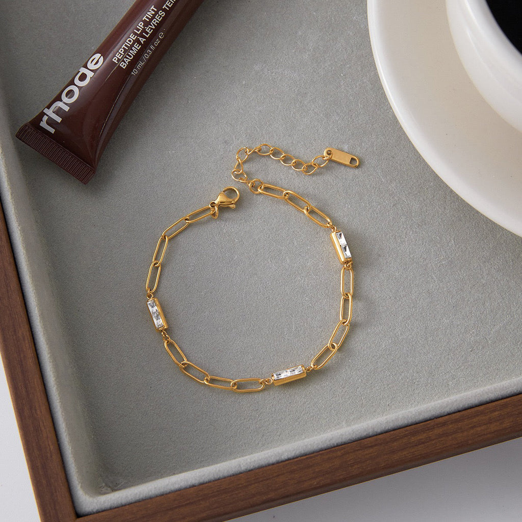 14K Gold CZ Paperclip Bracelet – Elegant &Edgy#2