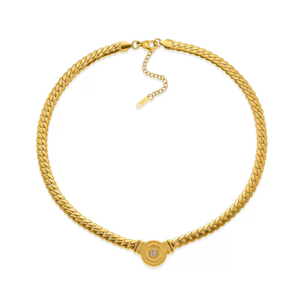 14K Gold Snake Chain with Round Pendant