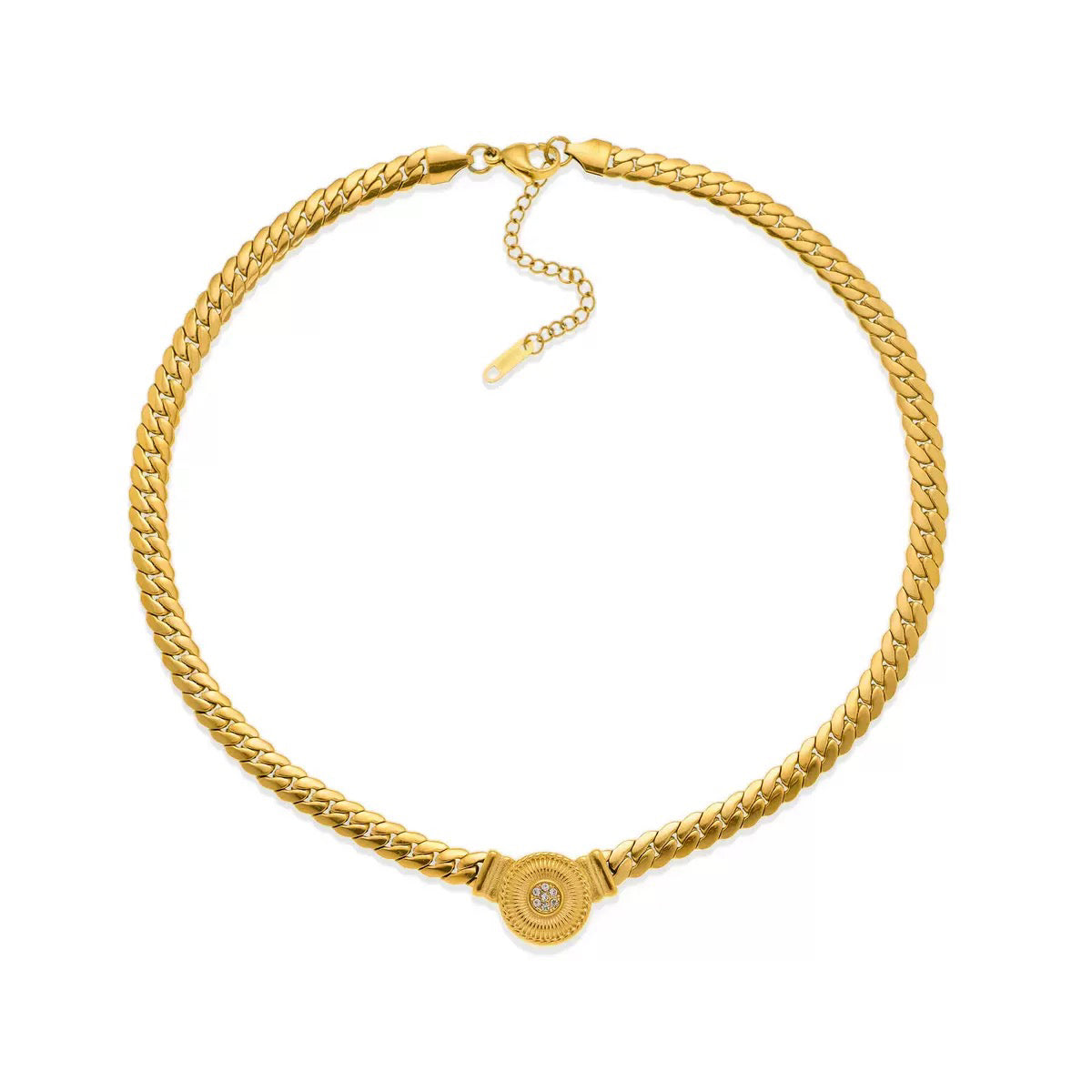 14K Gold Snake Chain with Round Pendant