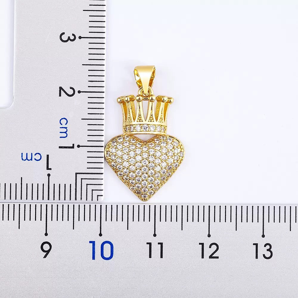 14K Gold Heart & Crown Necklace