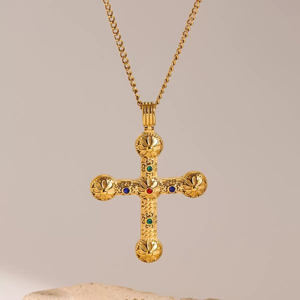 14K Gold Cross Necklace-Long 28" Chain