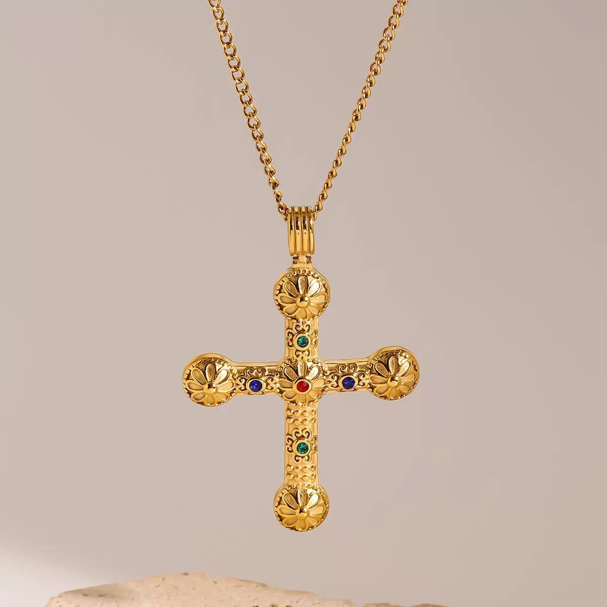 14K Gold Cross Necklace-Long 28" Chain