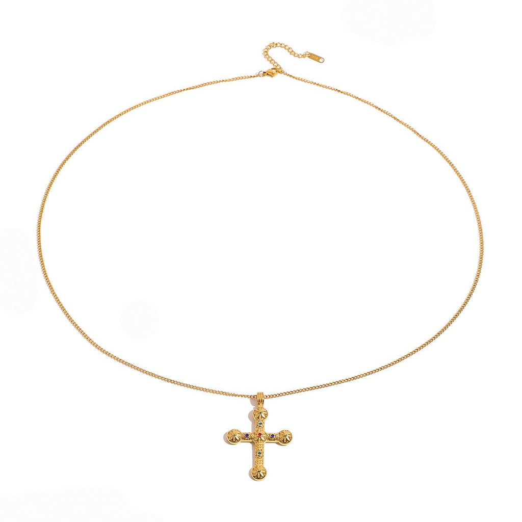 14K Gold Cross Necklace-Long 28" Chain