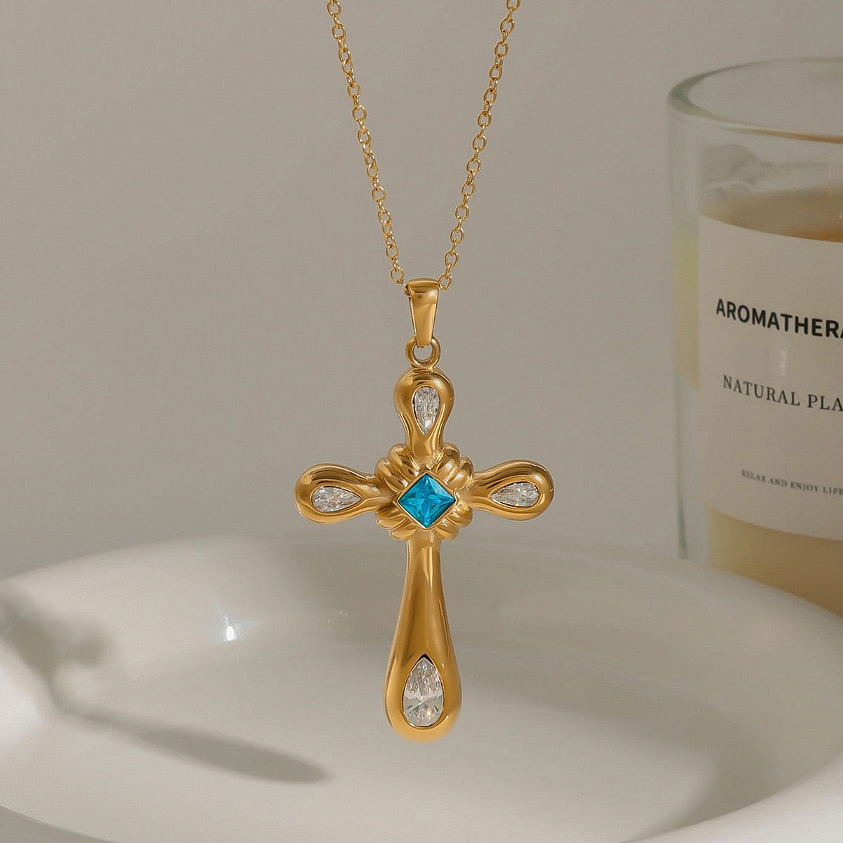 14K gold cross necklace#1