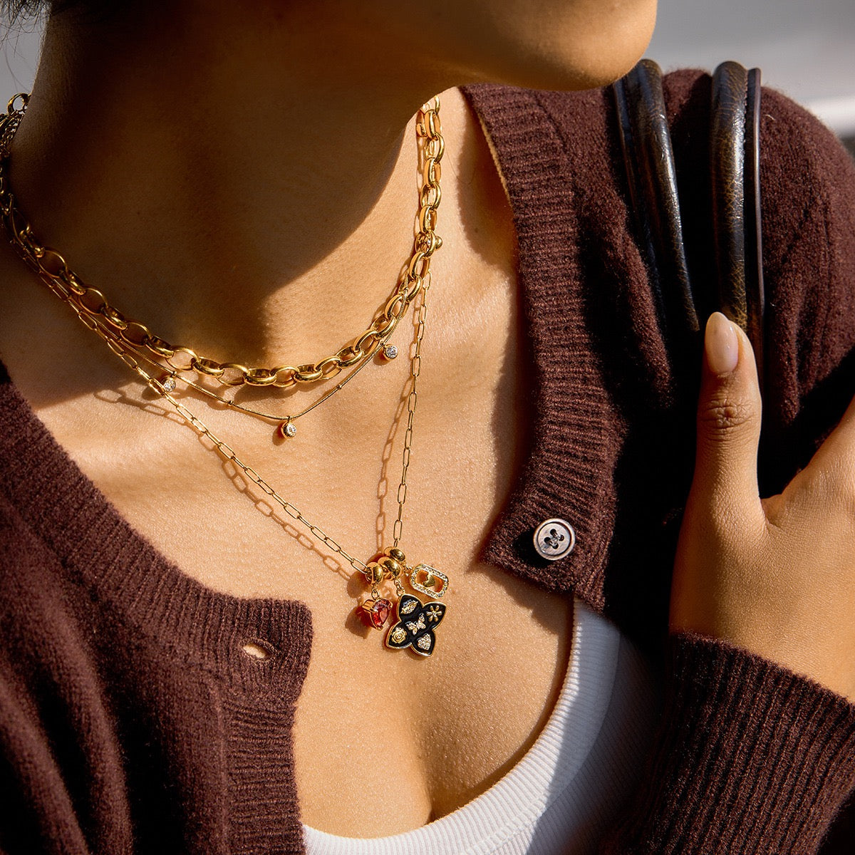 Lucky Heart Triple Charm Necklace