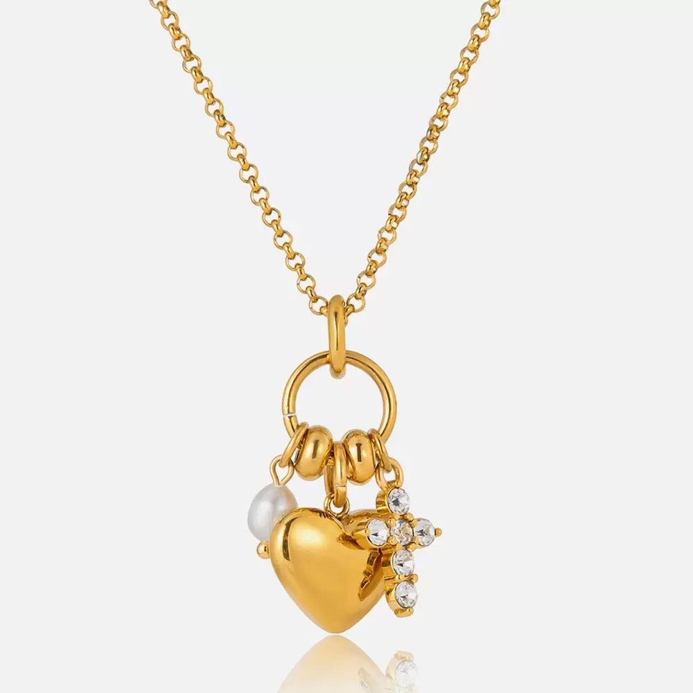 14K Gold Heart Lucky Charm Necklace