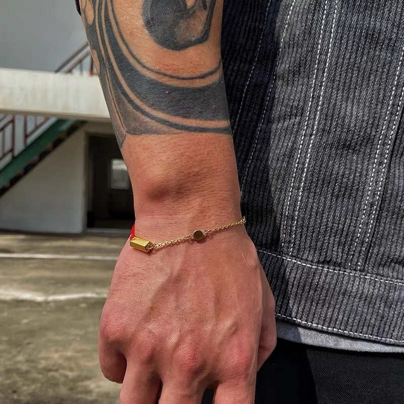 14K Gold Bar Red Cord Bracelet – Minimal Lucky Charm