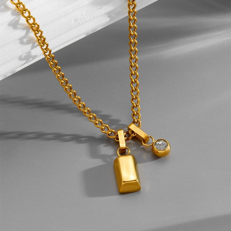 14K Gold Minimal Bar Birthstone Necklace