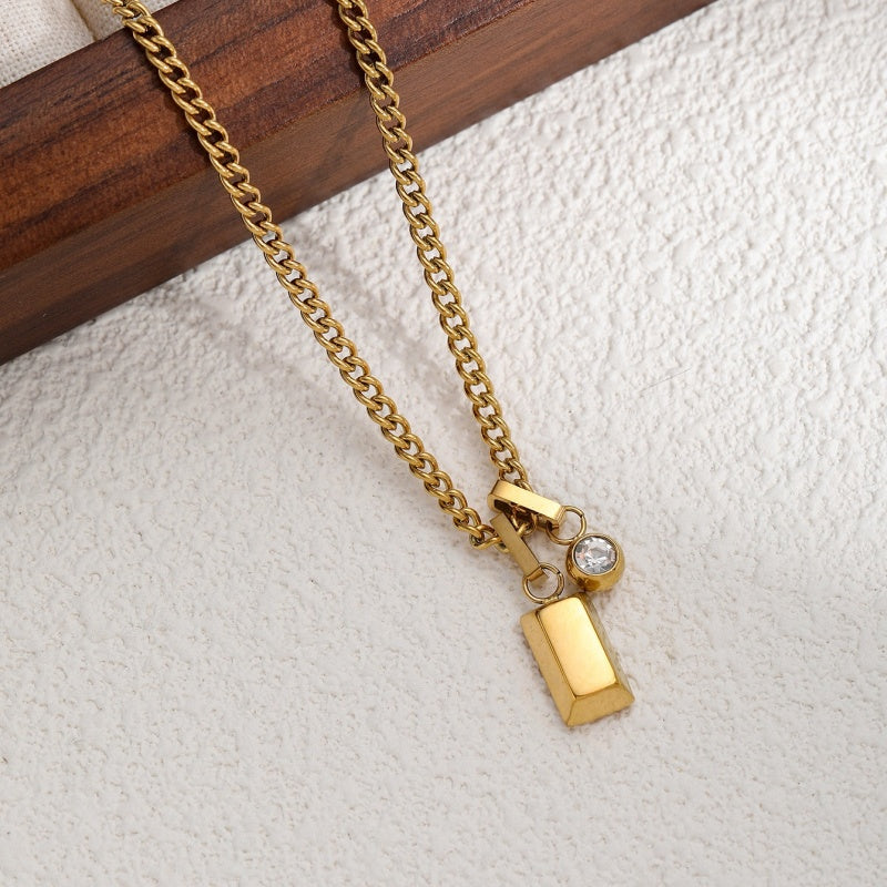 14K Gold Minimal Bar Birthstone Necklace
