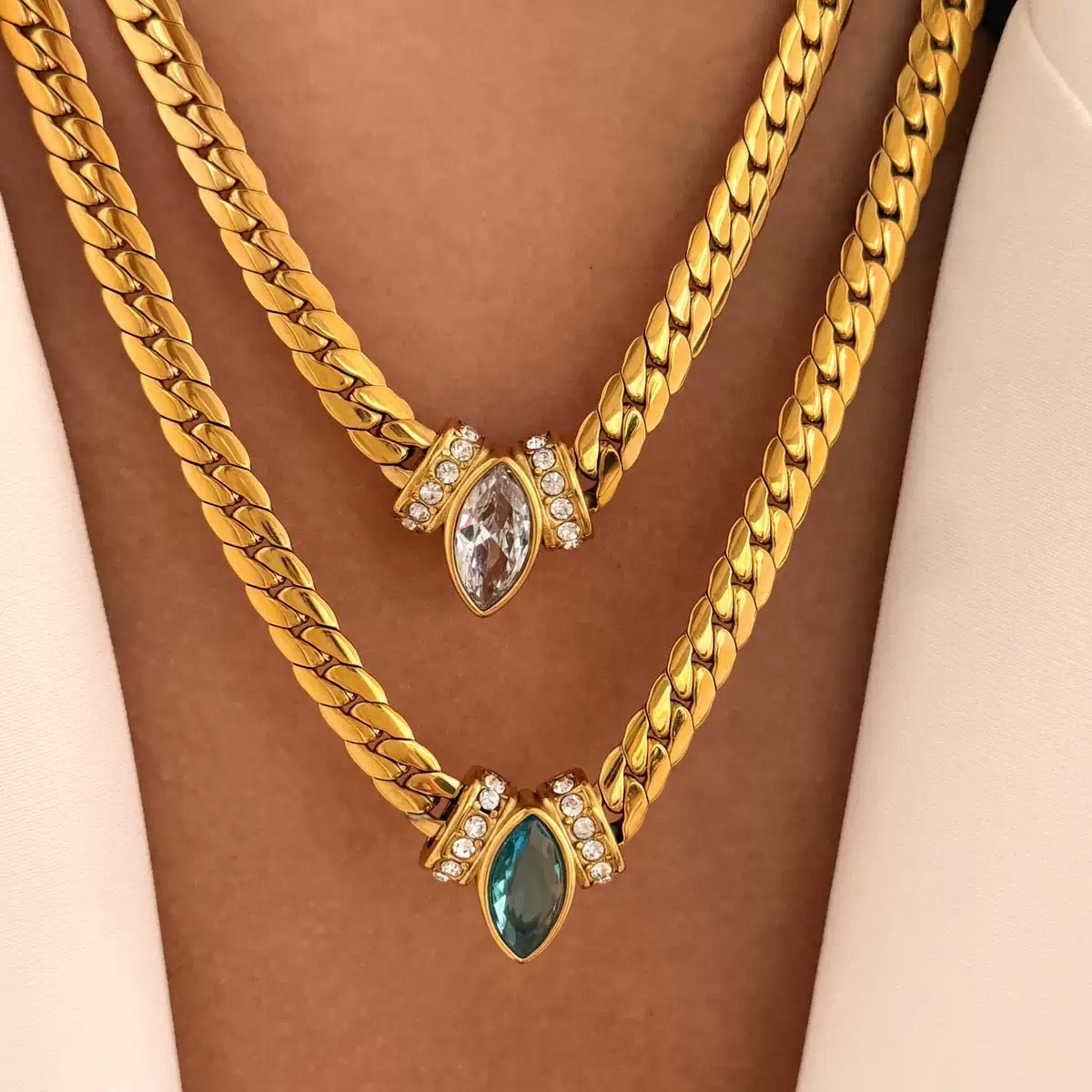 14K Gold Italian Chain Necklace with Gemstone
