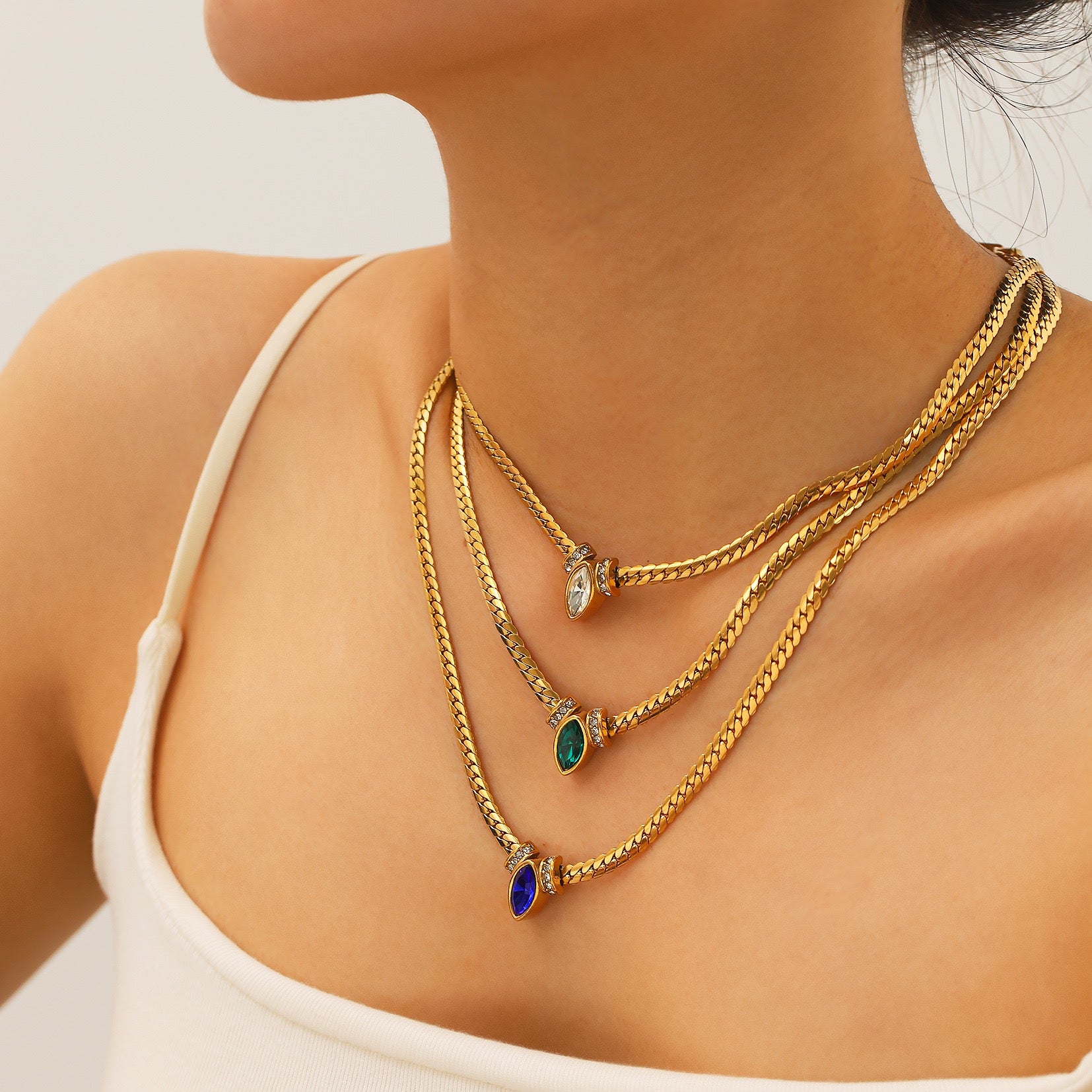 14K Gold Italian Chain Necklace with Gemstone