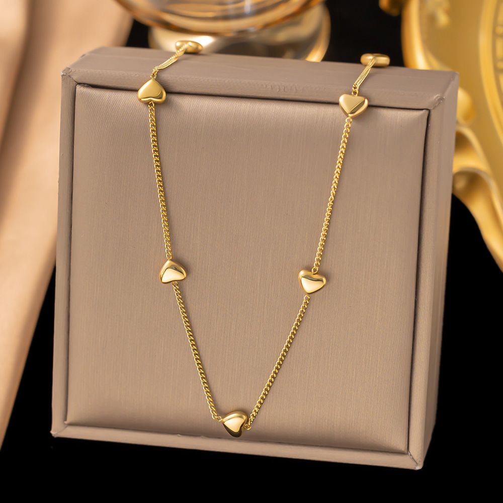 14K Gold Heart Station Chain Necklace