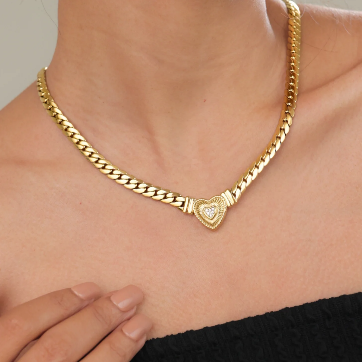 Amoura Crystal Heart Necklace in 14K Gold