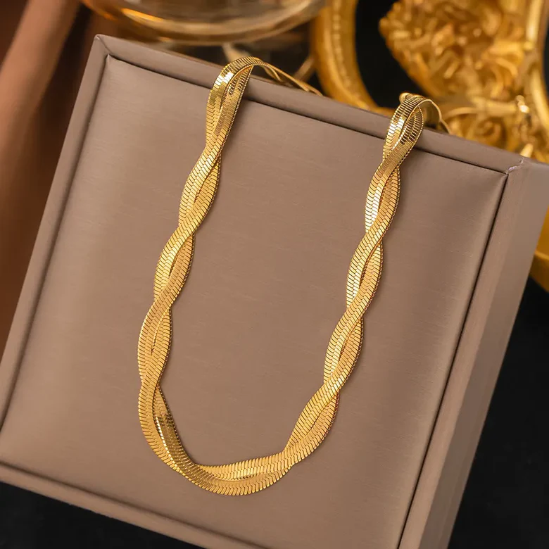 Twisted Herringbone Braided Chain Necklace