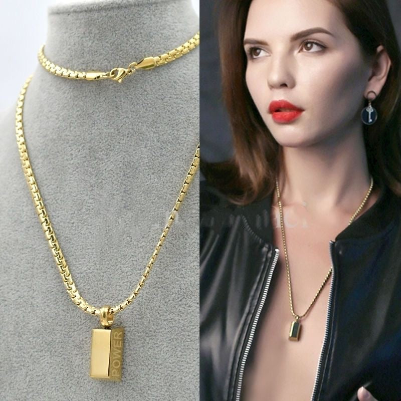 14K Gold “POWER” Pendant Necklace – Bold & Timeless
