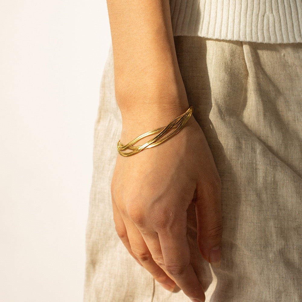 Layered Herringbone Bracelet — Multi-Strand Snake Chain Stack
