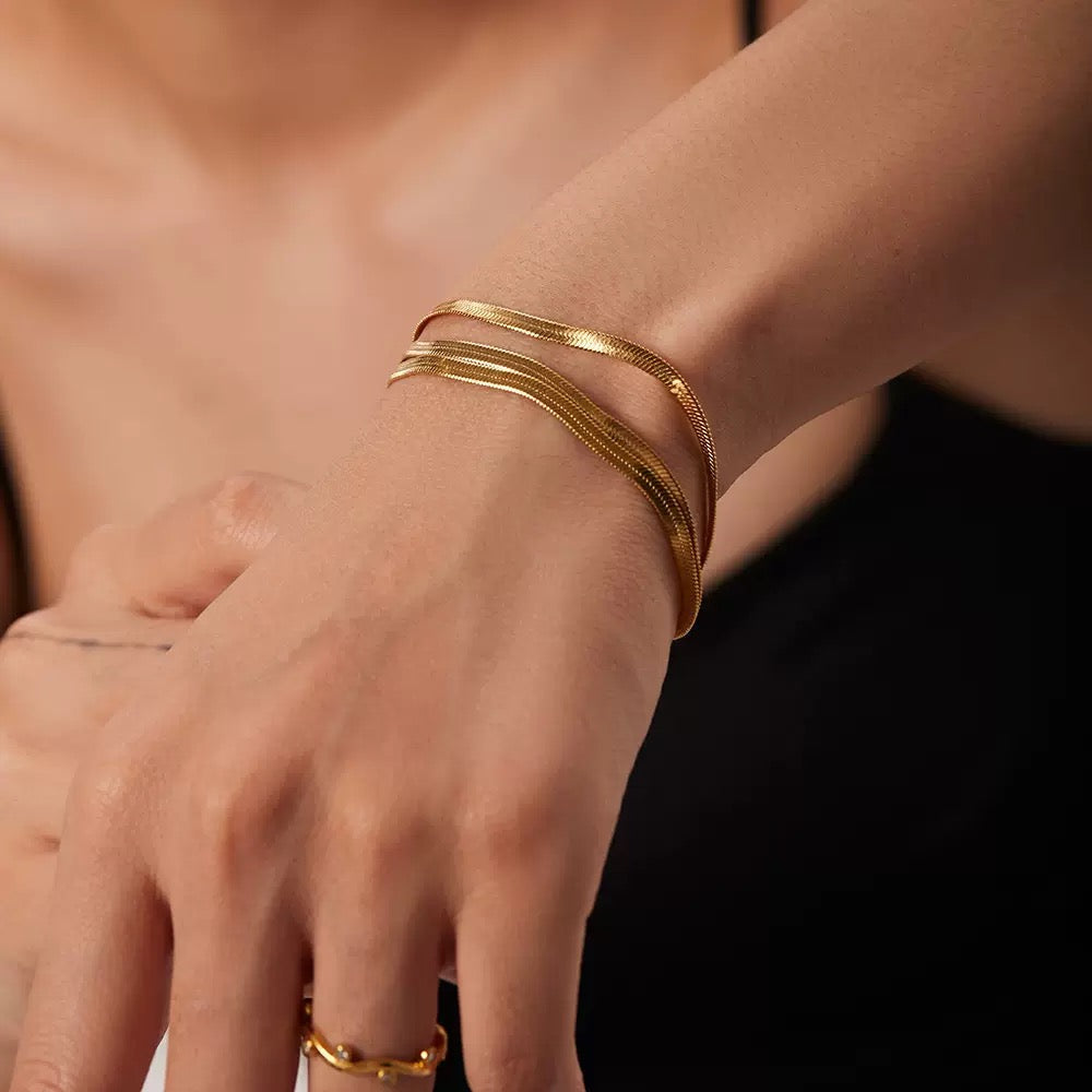 Layered Herringbone Bracelet — Multi-Strand Snake Chain Stack