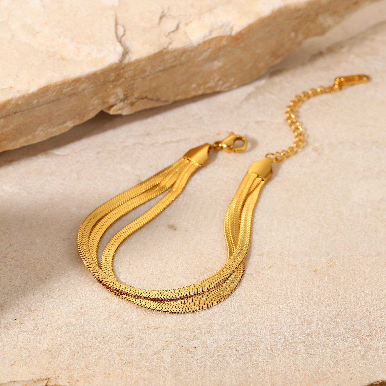 Layered Herringbone Bracelet — Multi-Strand Snake Chain Stack