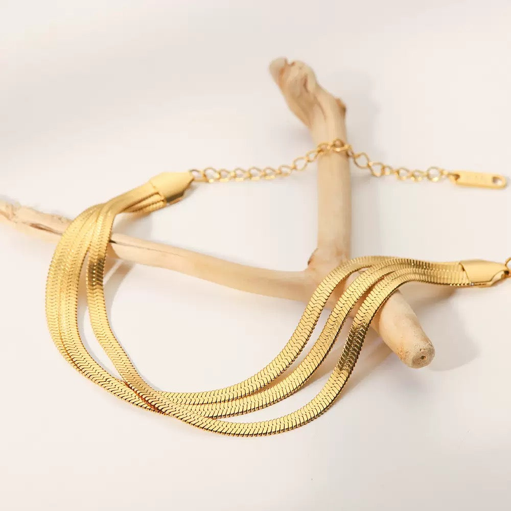 Layered Herringbone Bracelet — Multi-Strand Snake Chain Stack