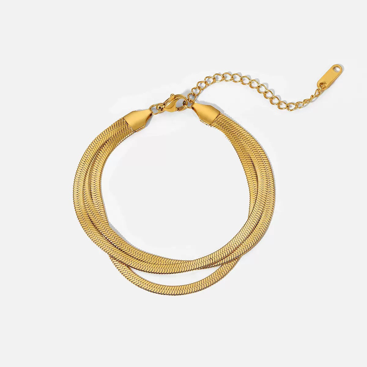 Layered Herringbone Bracelet — Multi-Strand Snake Chain Stack