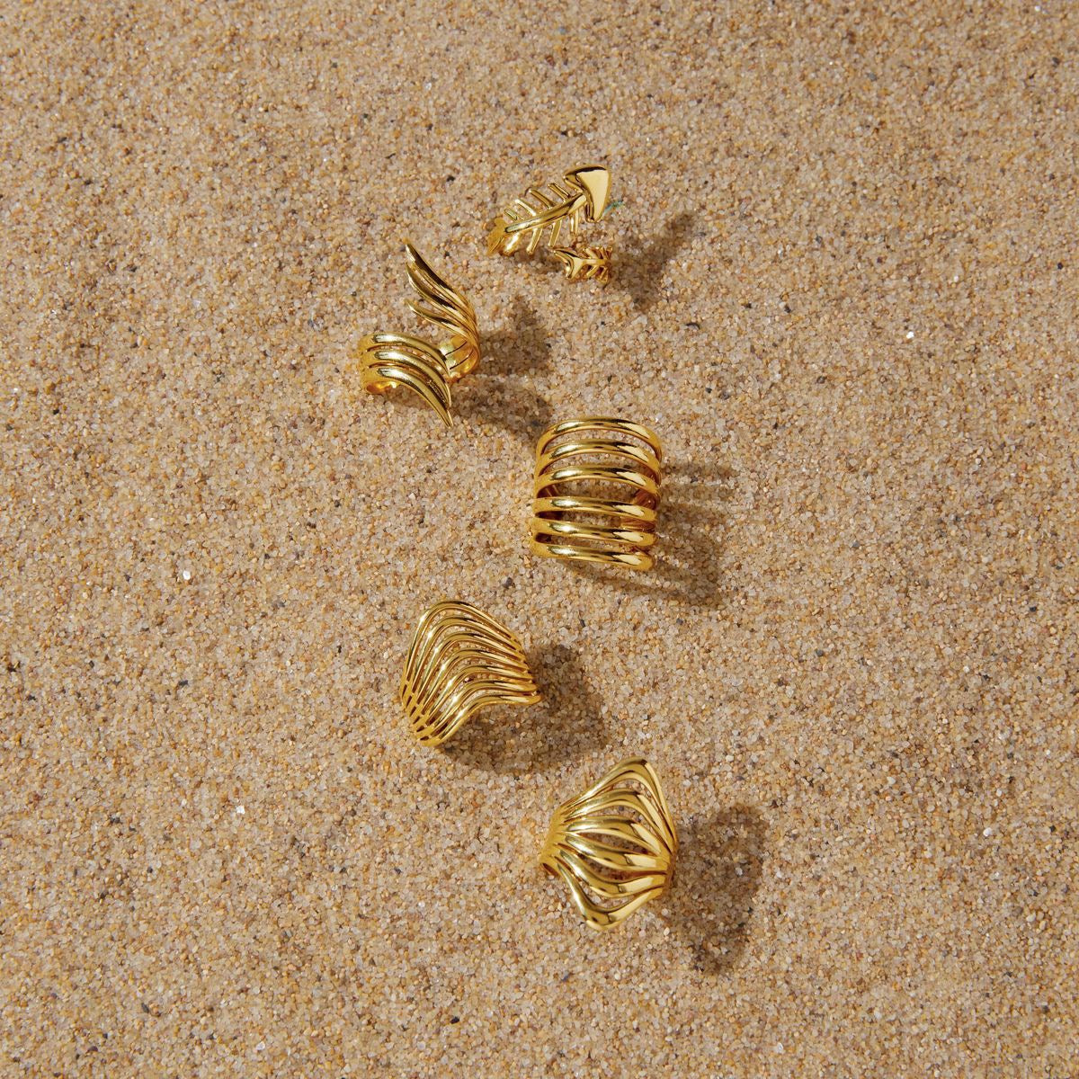 Chunky Gold Dome Ring Set – 4PCS Adjustable, Waterproof &Tarnish-Resistant