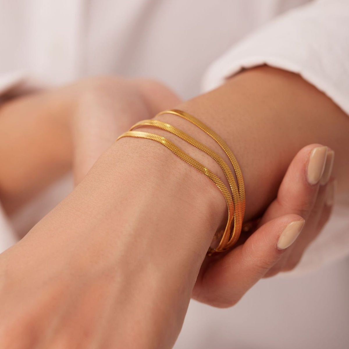 Layered Herringbone Bracelet — Multi-Strand Snake Chain Stack