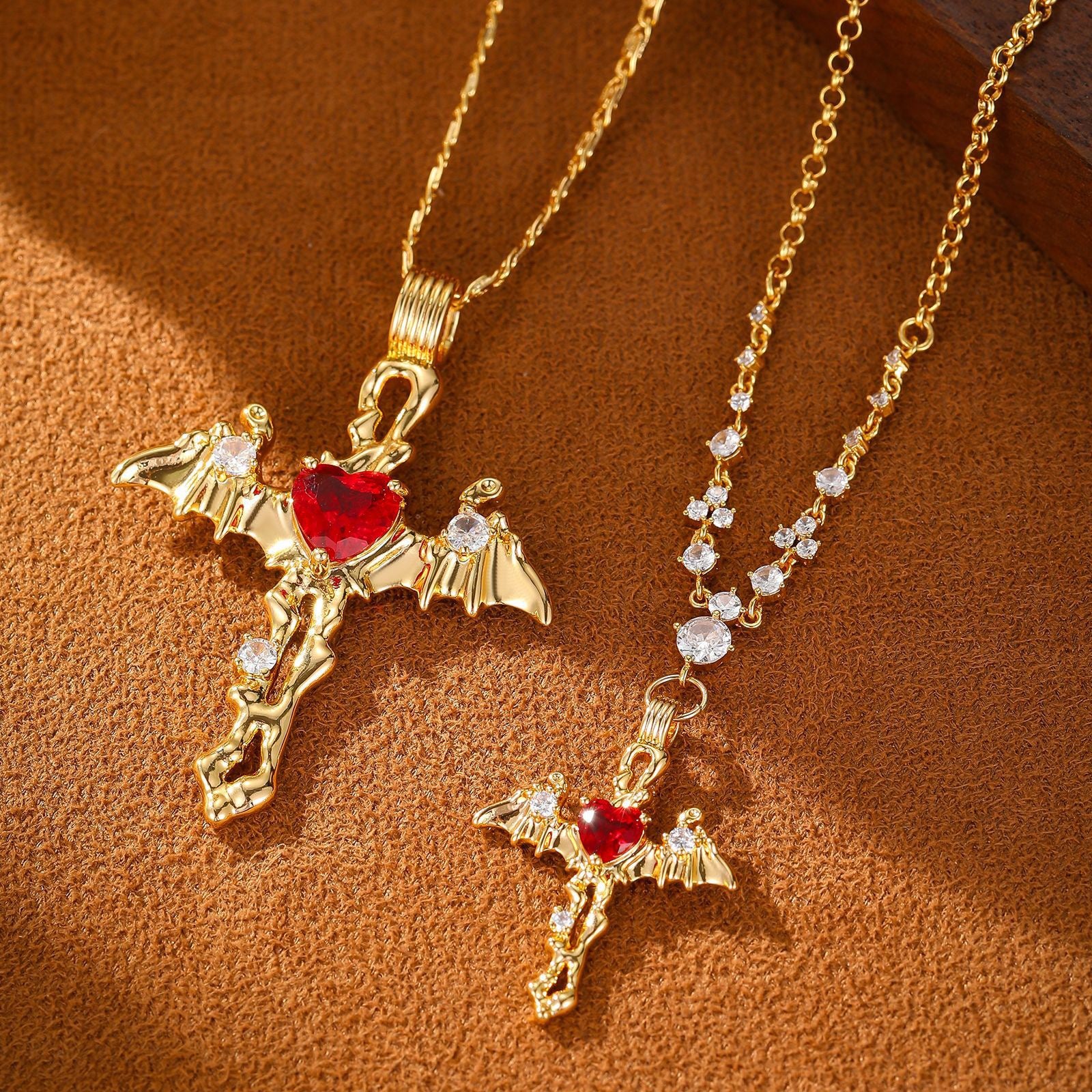 His & Hers Gothic Dragon Wing Necklace Set -Couples Jewelry