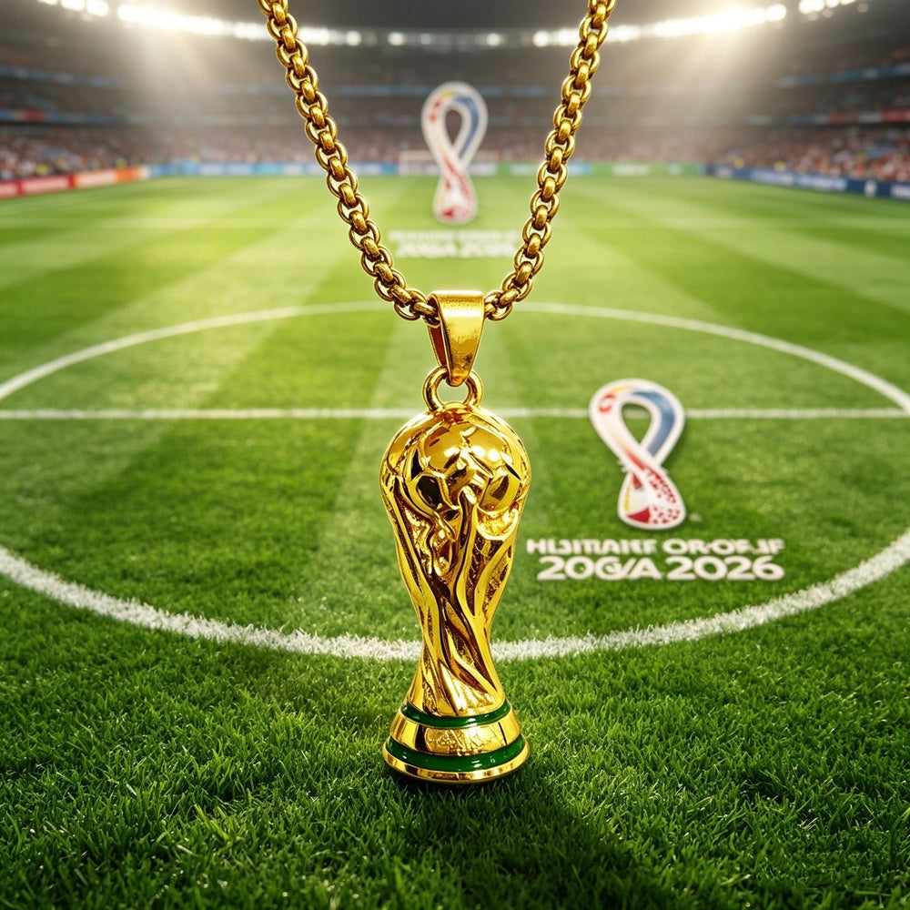 Gold World Cup Trophy Necklace — Waterproof, Hypoallergenic, 23.6" Chain