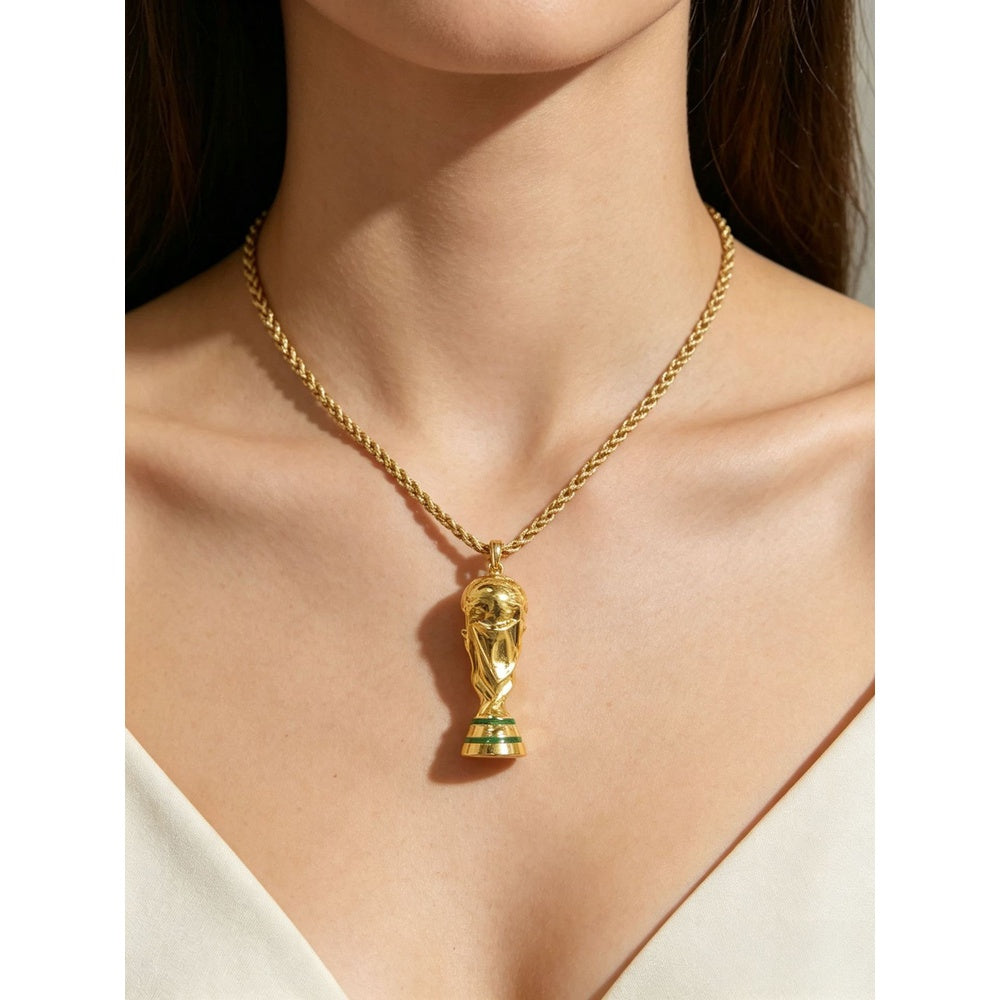 Gold World Cup Trophy Necklace — Waterproof, Hypoallergenic, 23.6" Chain