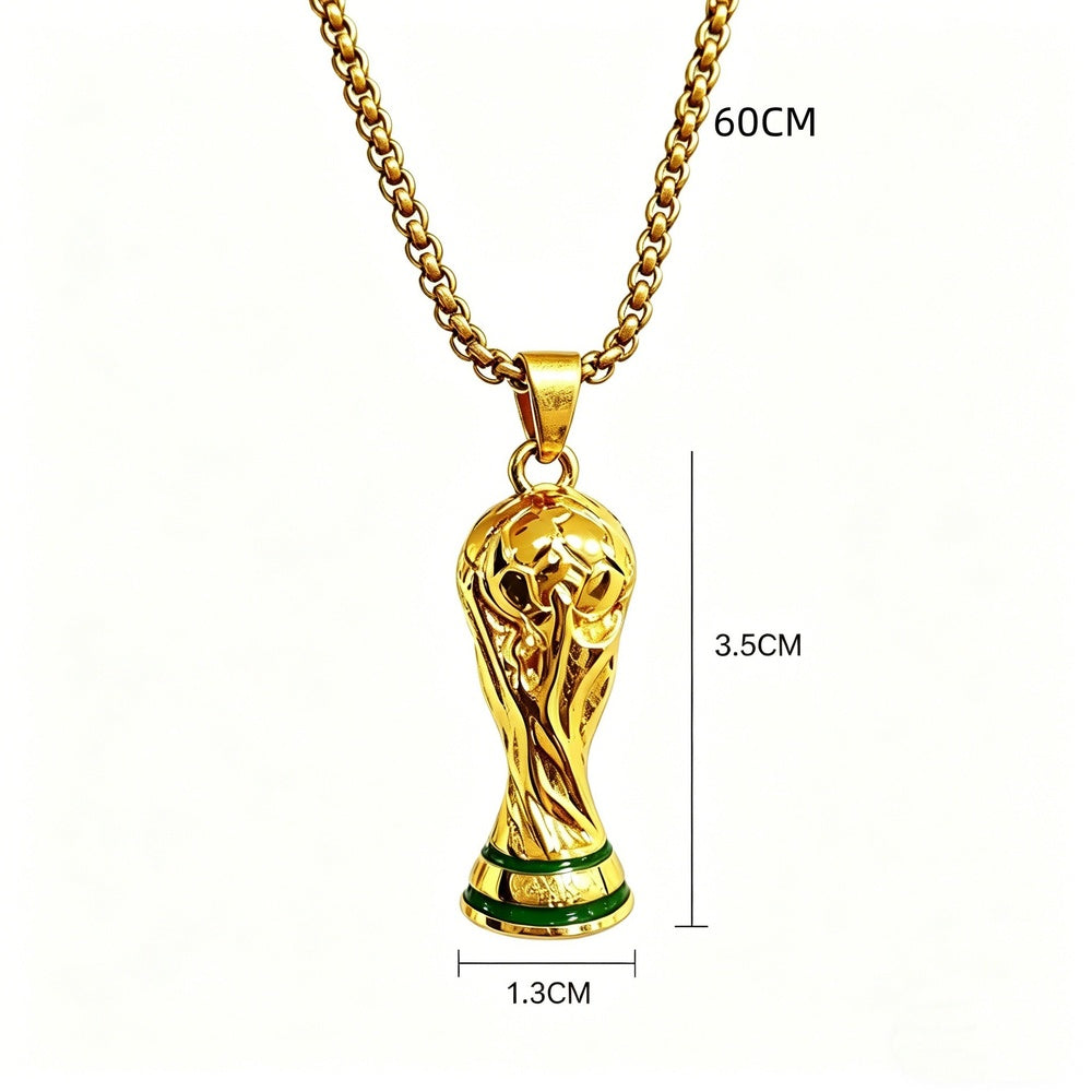 Gold World Cup Trophy Necklace — Waterproof, Hypoallergenic, 23.6" Chain