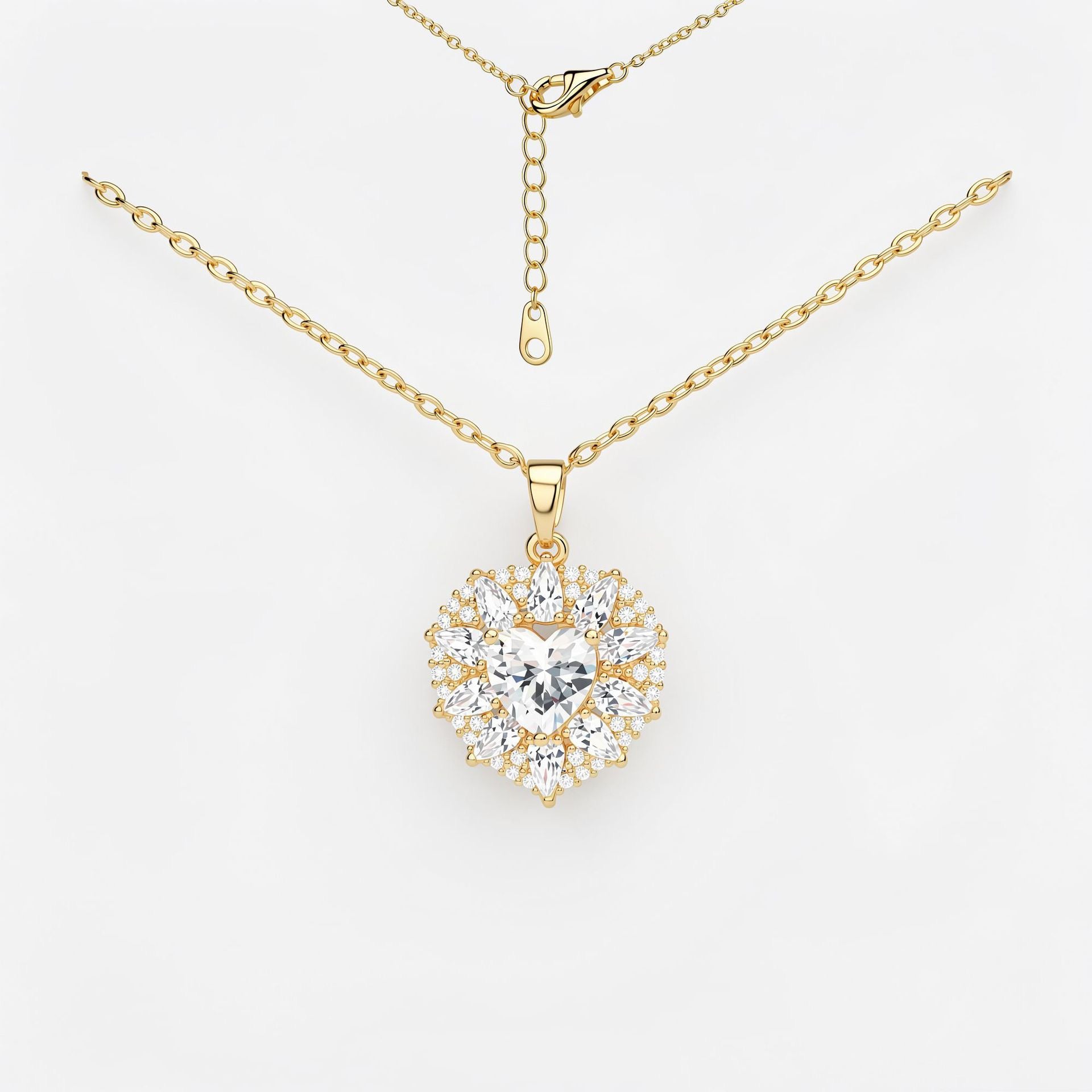 14K Gold Heart Halo Pendant Necklace-Gift for Her