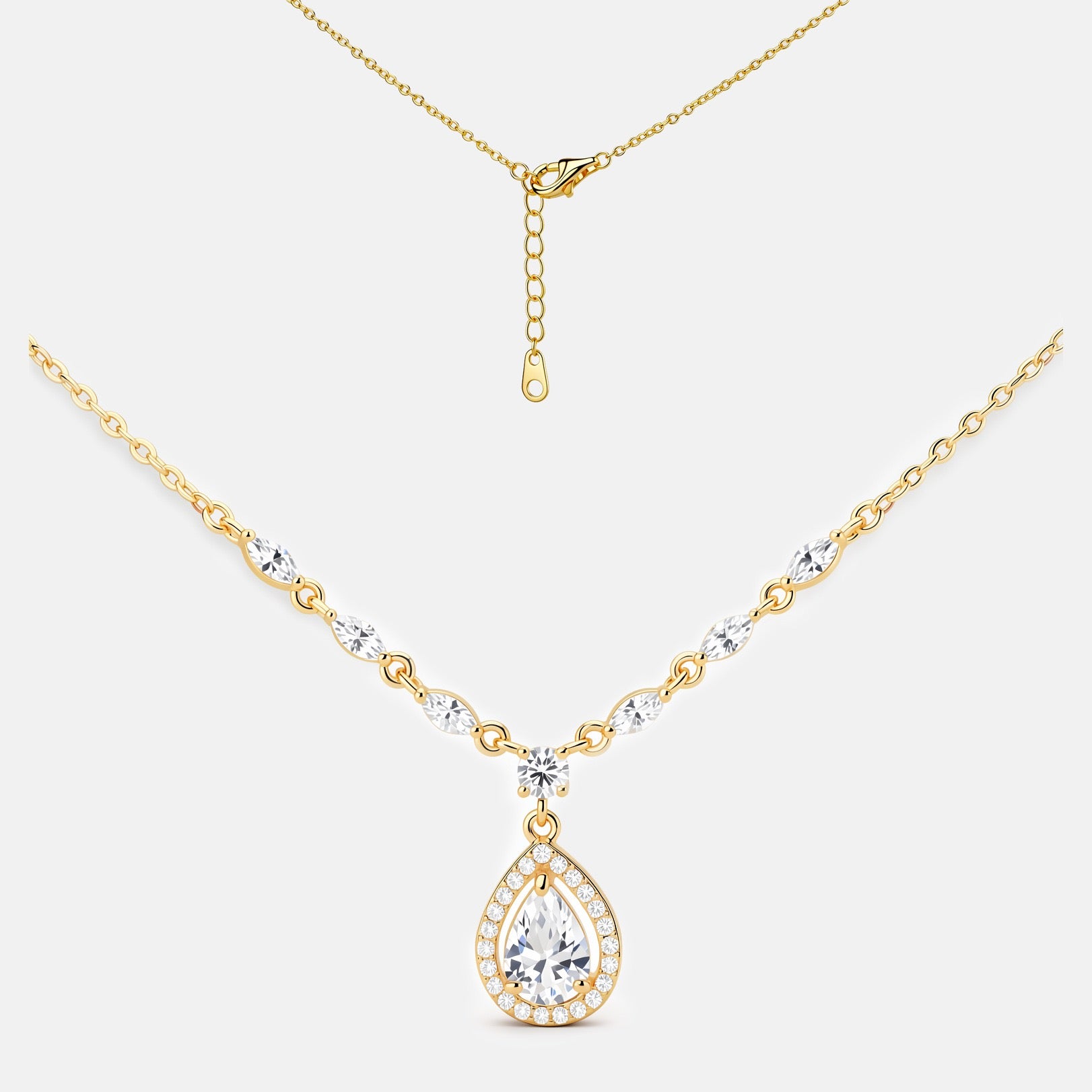 14K Gold Teardrop Halo Pendant Necklace