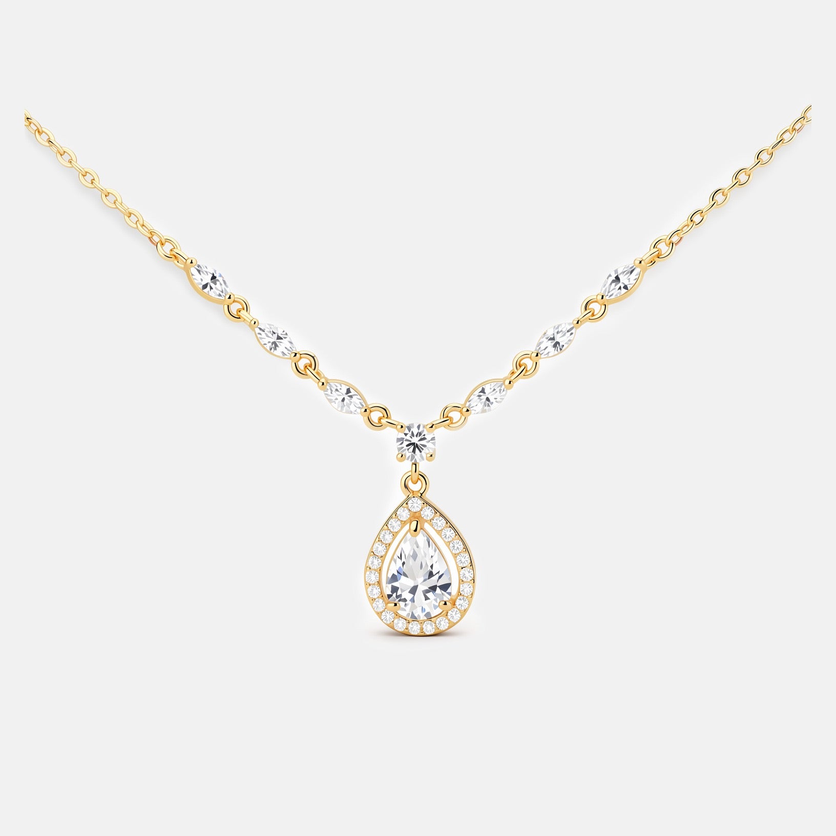 14K Gold Teardrop Halo Pendant Necklace
