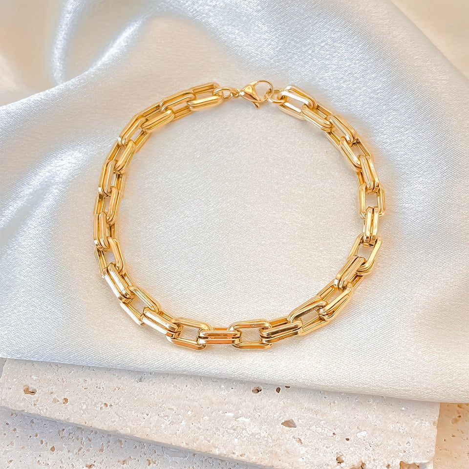 14K Gold Double Layer Paperclip Chain Bracelet