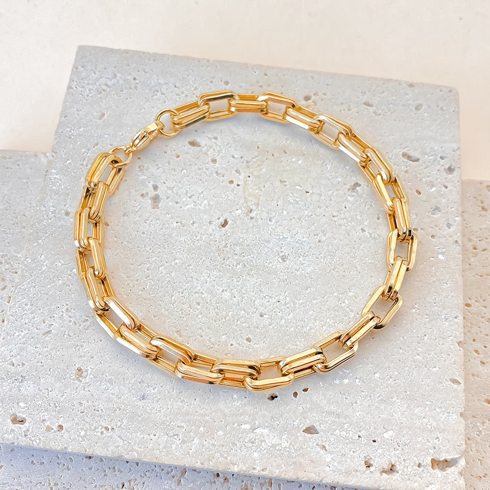 14K Gold Double Layer Paperclip Chain Bracelet